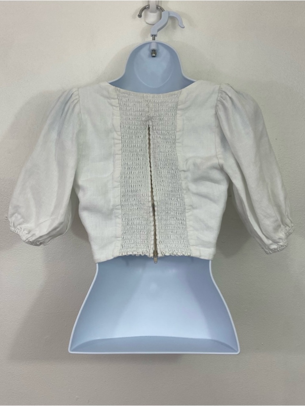 Reformation Yucca Crop Top White Linen Puff Sleeve Square Neck Smocked Sz 0 - Picture 5 of 11